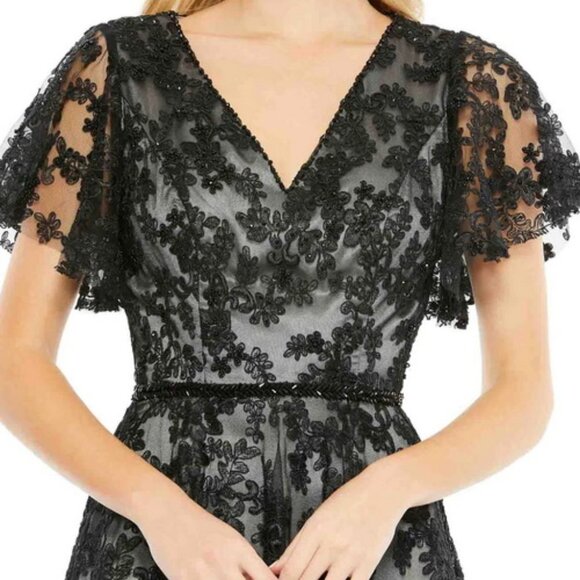 Mac Duggal Black Embroidered Beaded Flutter Sleeve Cocktail Dress - Picture 5 of 5